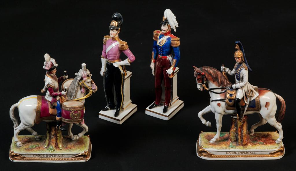 FOUR EUROPEAN PORCELAIN MILITARY FIGURES. (1 of 6)