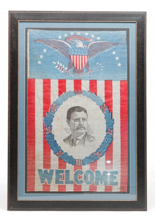 AMERICAN THEODORE ROOSEVELT POLITICAL TEXTILE. (1 of 2)