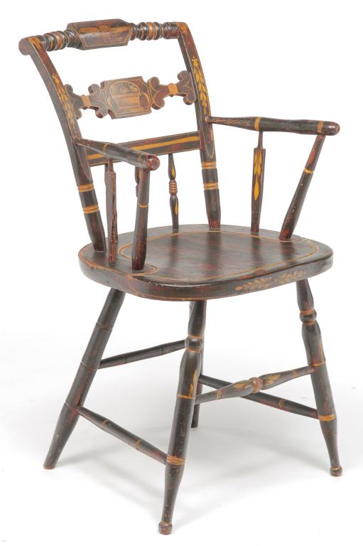 NEW ENGLAND DECORATED SHERATON ARMCHAIR. (1 of 2)