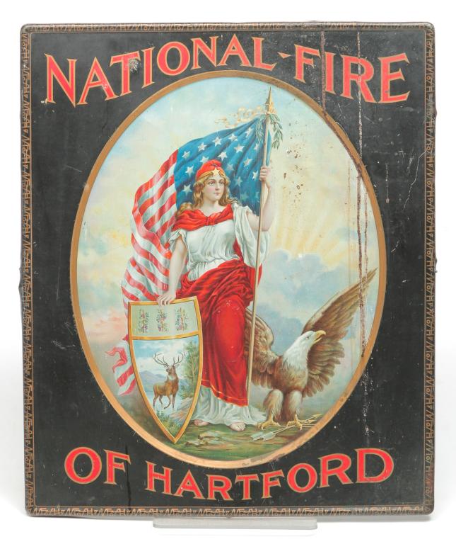 "NATIONAL FIRE OF HARTFORD" ADVERTISING TIN. (1 of 2)