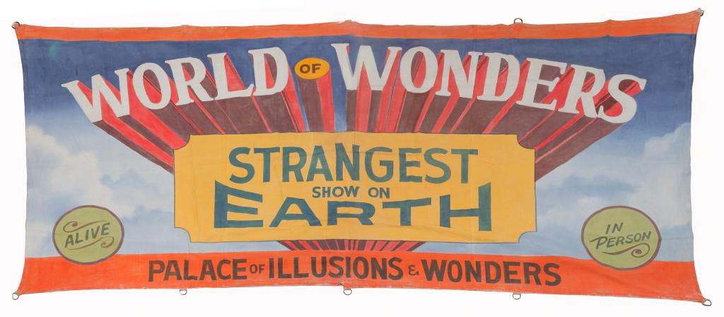AMERICAN SIDE SHOW BANNER ATTRIBUTED TO BROWNING. (1 of 2)