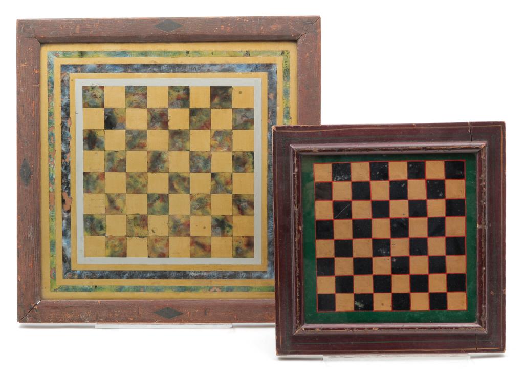 TWO AMERICAN REVERSE PAINTED GAMEBOARDS. (1 of 2)