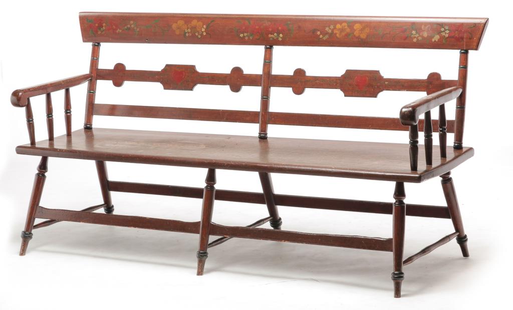 AMERICAN DECORATED SETTLE BENCH. (1 of 3)