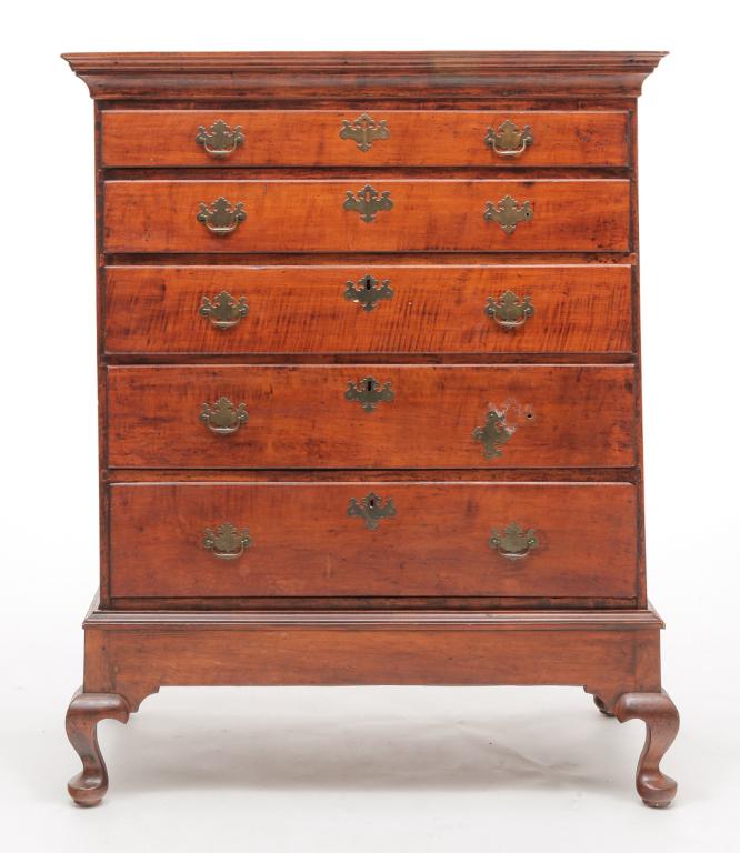 AMERICAN QUEEN ANNE CHEST ON FRAME. (1 of 5)