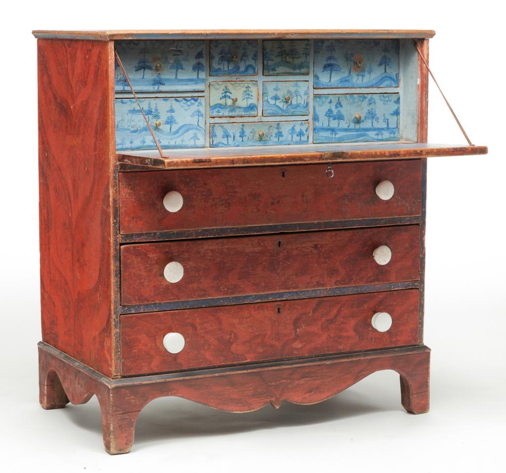 AMERICAN DECORATED DESK ON FRAME. (1 of 6)