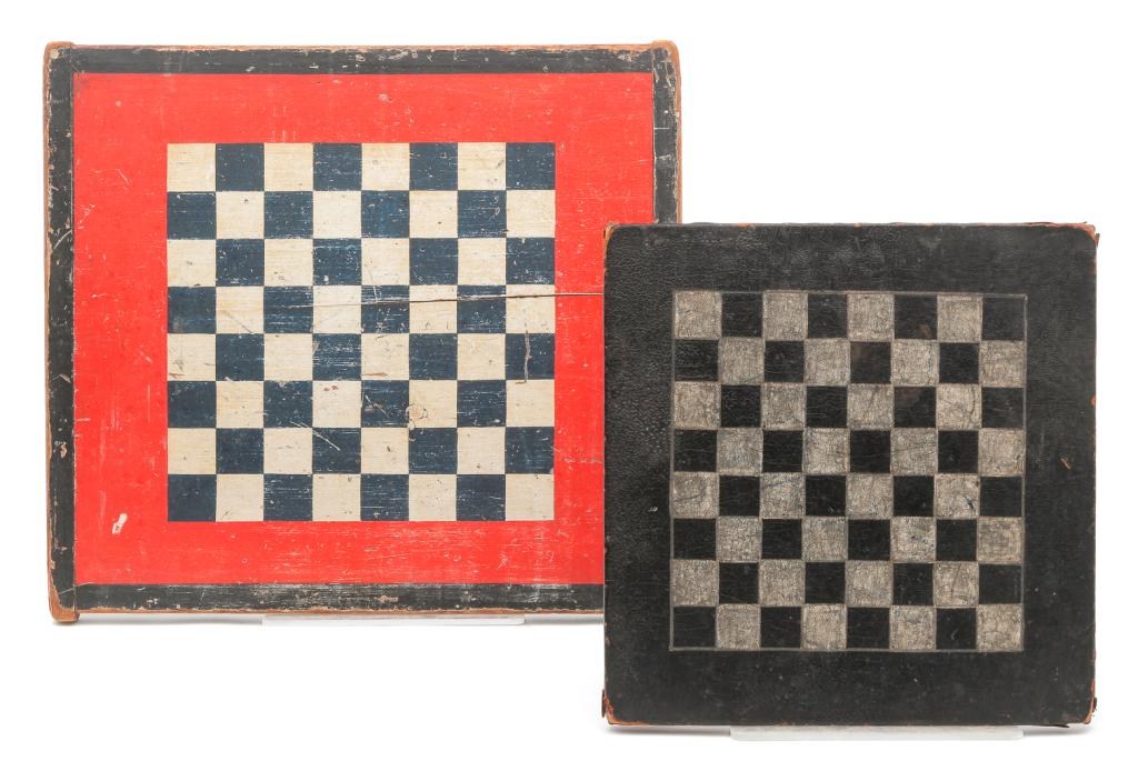 TWO AMERICAN DECORATED GAMEBOARDS. (1 of 2)