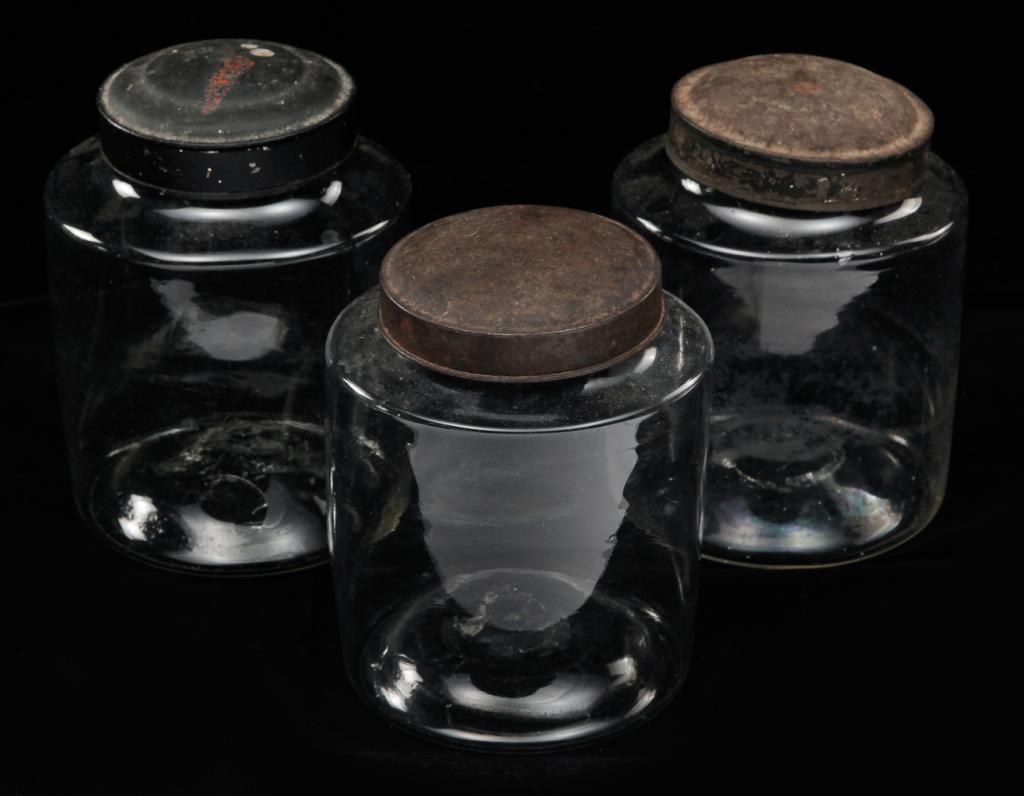 THREE AMERICAN BLOWN GLASS CANISTERS. (1 of 2)