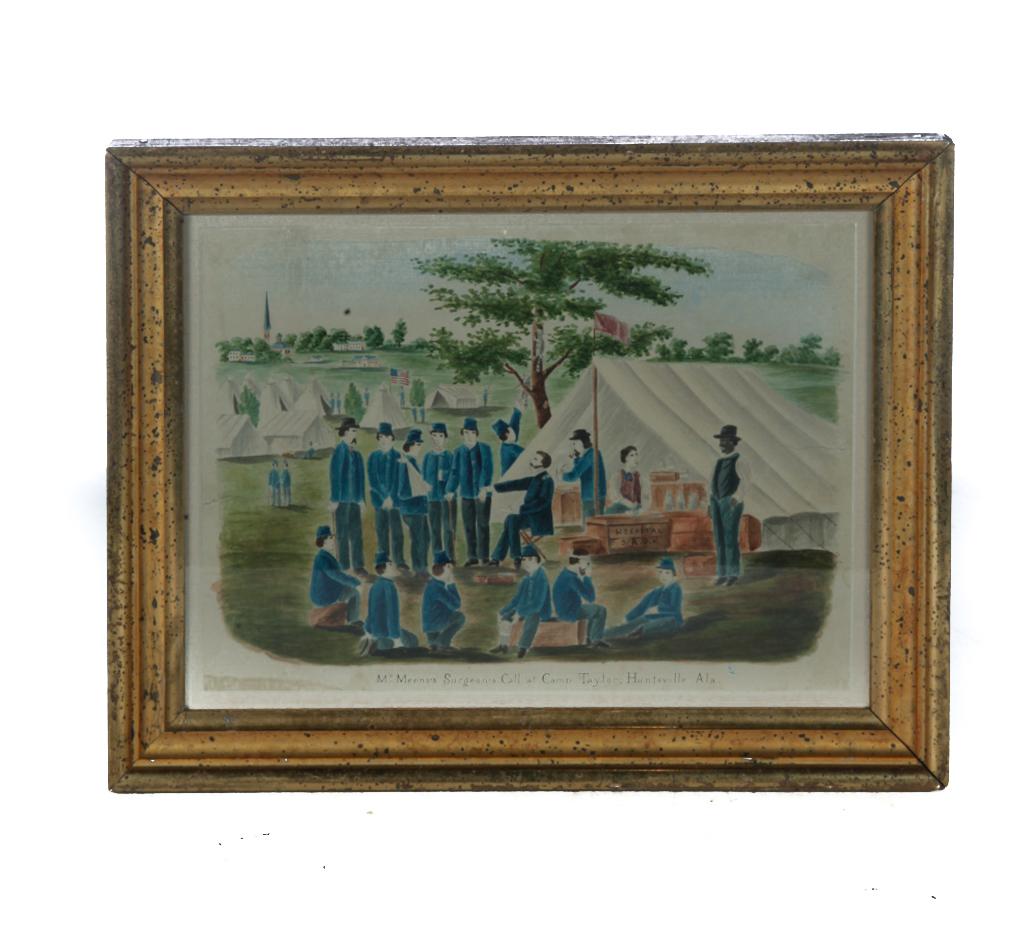 AMERICAN PAINTING OF CIVIL WAR FIELD HOSPITAL. (1 of 3)