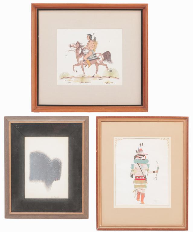 THREE NATIVE AMERICAN PAINTINGS. (1 of 10)