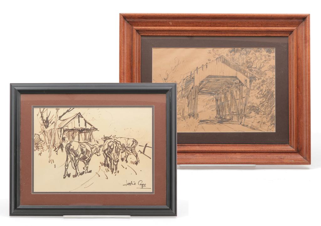 TWO DRAWINGS BY LESLIE COPE. (1 of 9)