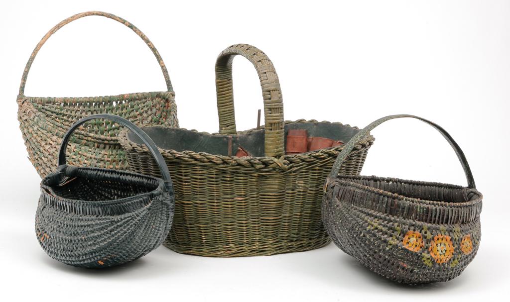 FOUR AMERICAN PAINTED BASKETS. (1 of 6)