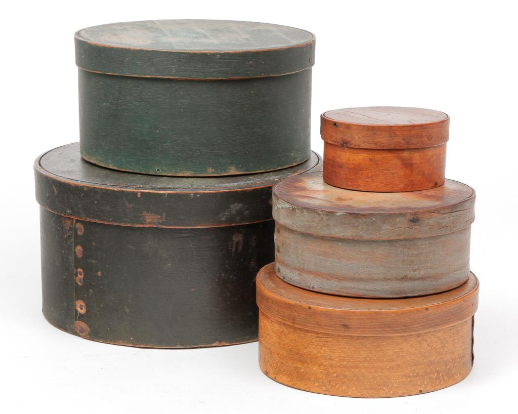 FIVE AMERICAN BENTWOOD PANTRY BOXES. (1 of 5)