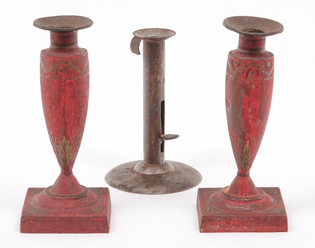 THREE EUROPEAN CANDLESTICKS. (1 of 4)