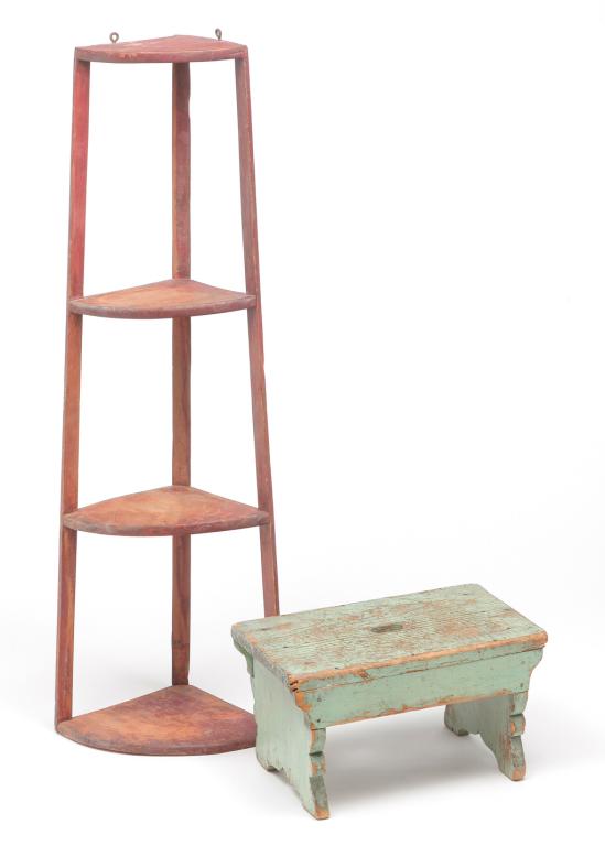 AMERICAN COUNTRY STOOL AND SHELF. (1 of 2)