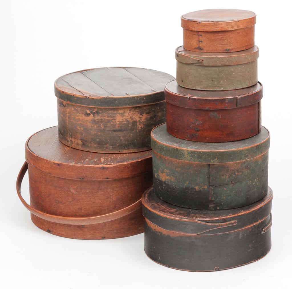 SEVEN AMERICAN BENTWOOD PANTRY BOXES. (1 of 4)