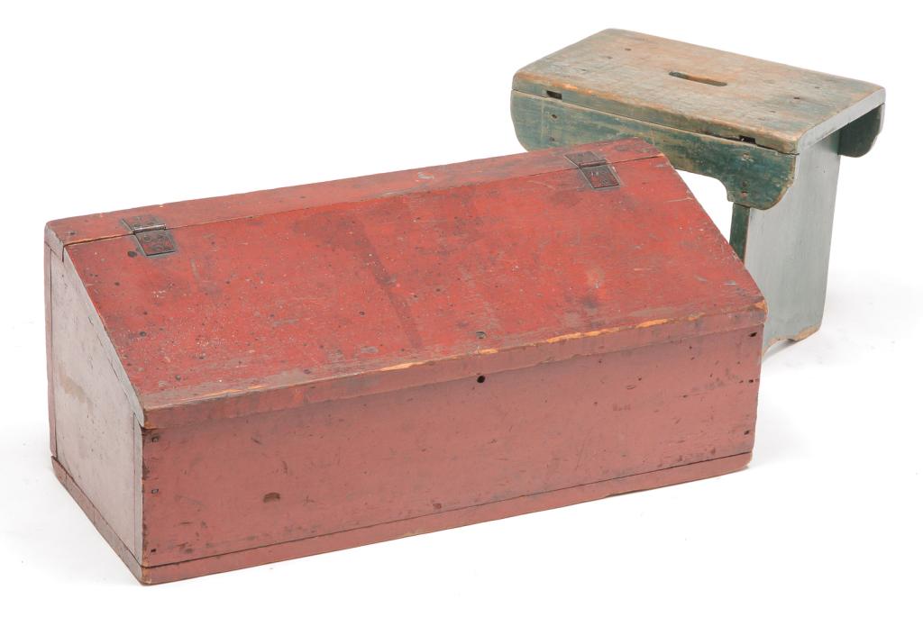 AMERICAN COUNTRY FOOTSTOOL AND TABLE TOP DESK. (1 of 4)