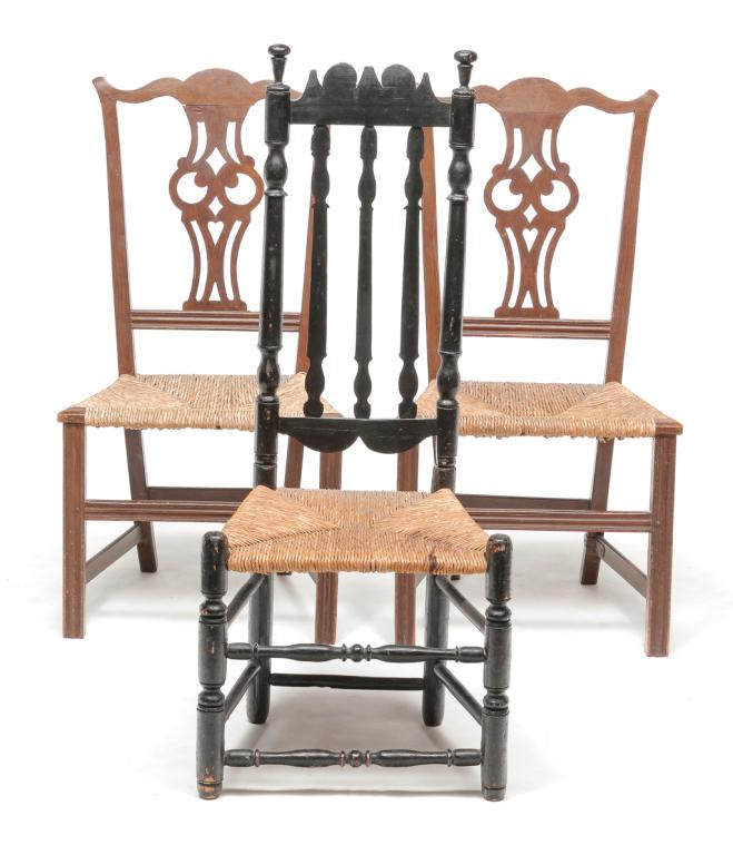 THREE EARLY AMERICAN SIDE CHAIRS. (1 of 7)