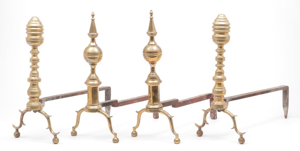 TWO PAIR OF AMERICAN BRASS ANDIRONS. (1 of 2)