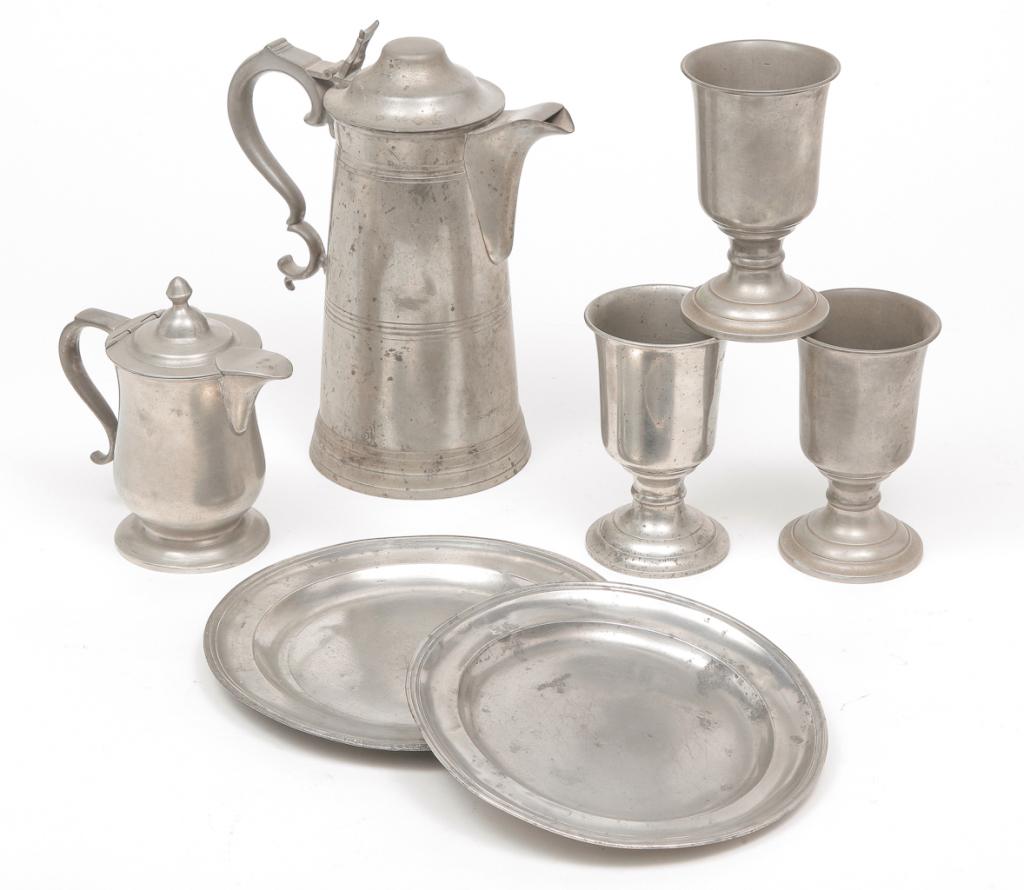 SEVEN PIECES OF PEWTER. (1 of 4)