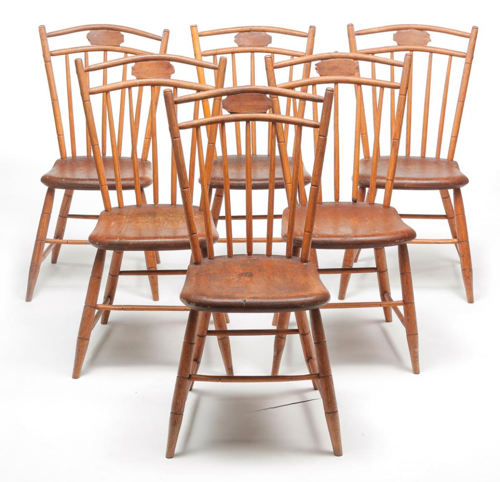 SIX AMERICAN BIRDCAGE WINDSOR SIDE CHAIRS. (1 of 3)