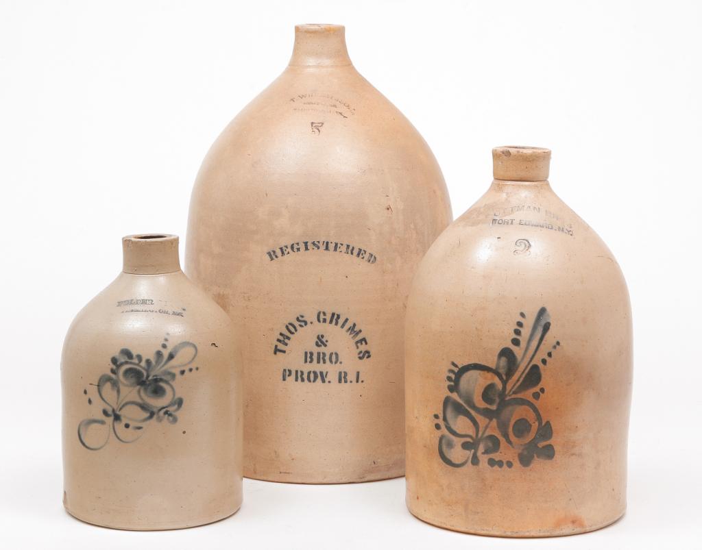 THREE AMERICAN STONEWARE JUGS. (1 of 4)