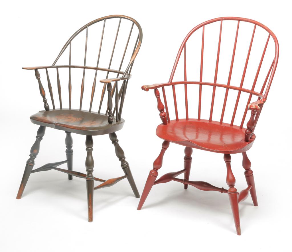 TWO AMERICAN WINDSOR STYLE ARMCHAIRS. (1 of 2)
