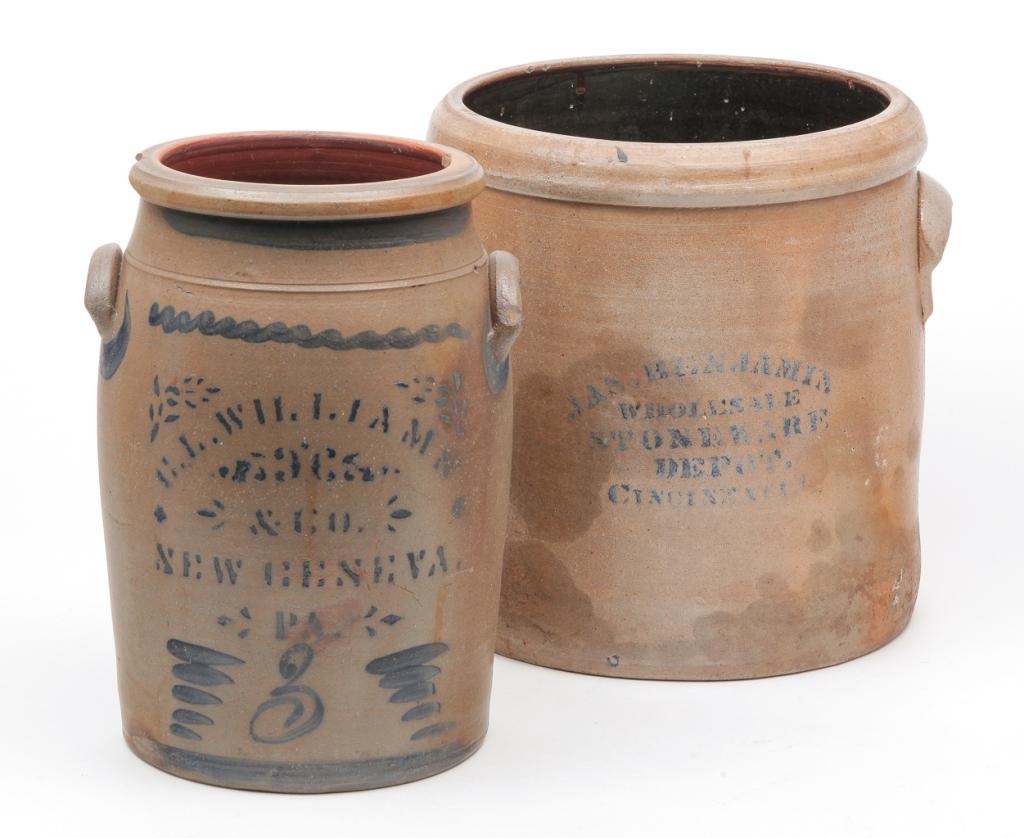 TWO AMERICAN STONEWARE CROCKS. (1 of 6)