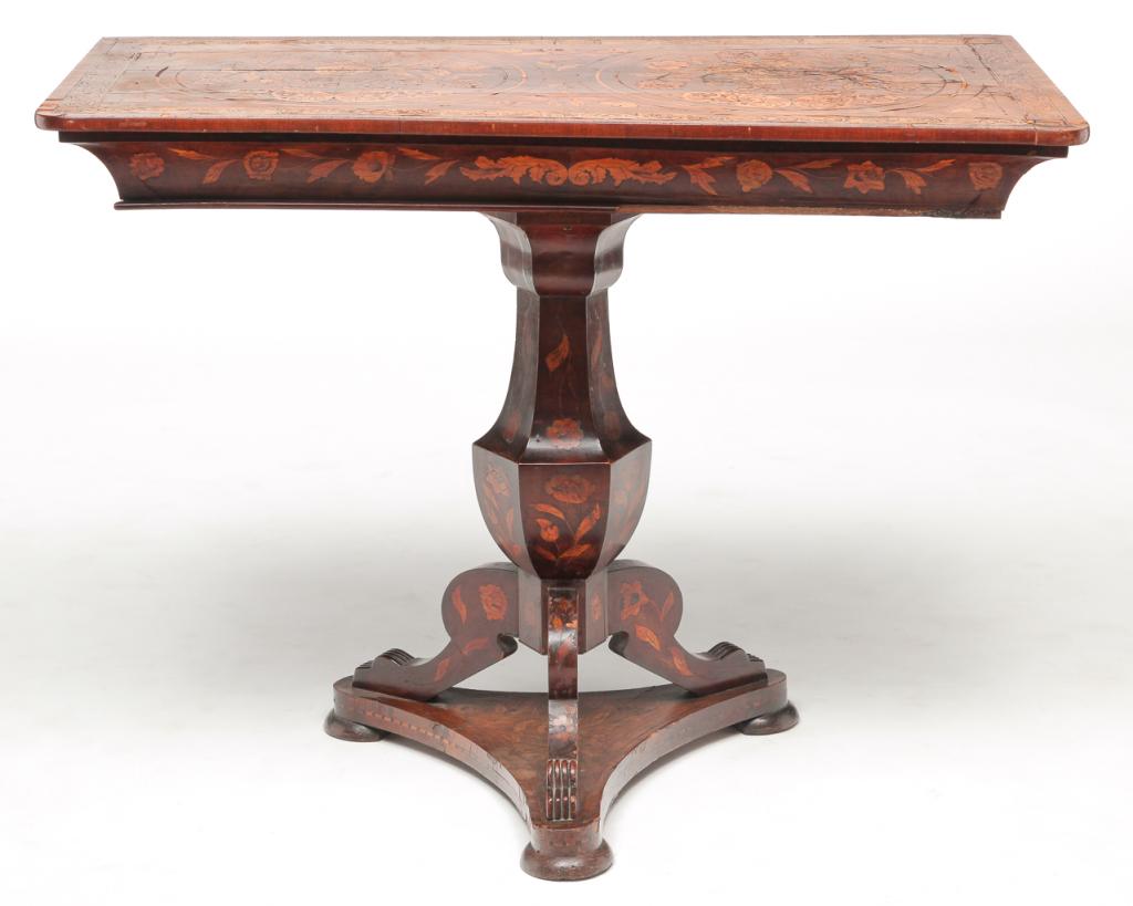 EUROPEAN MARQUETRY HALL TABLE. (1 of 3)