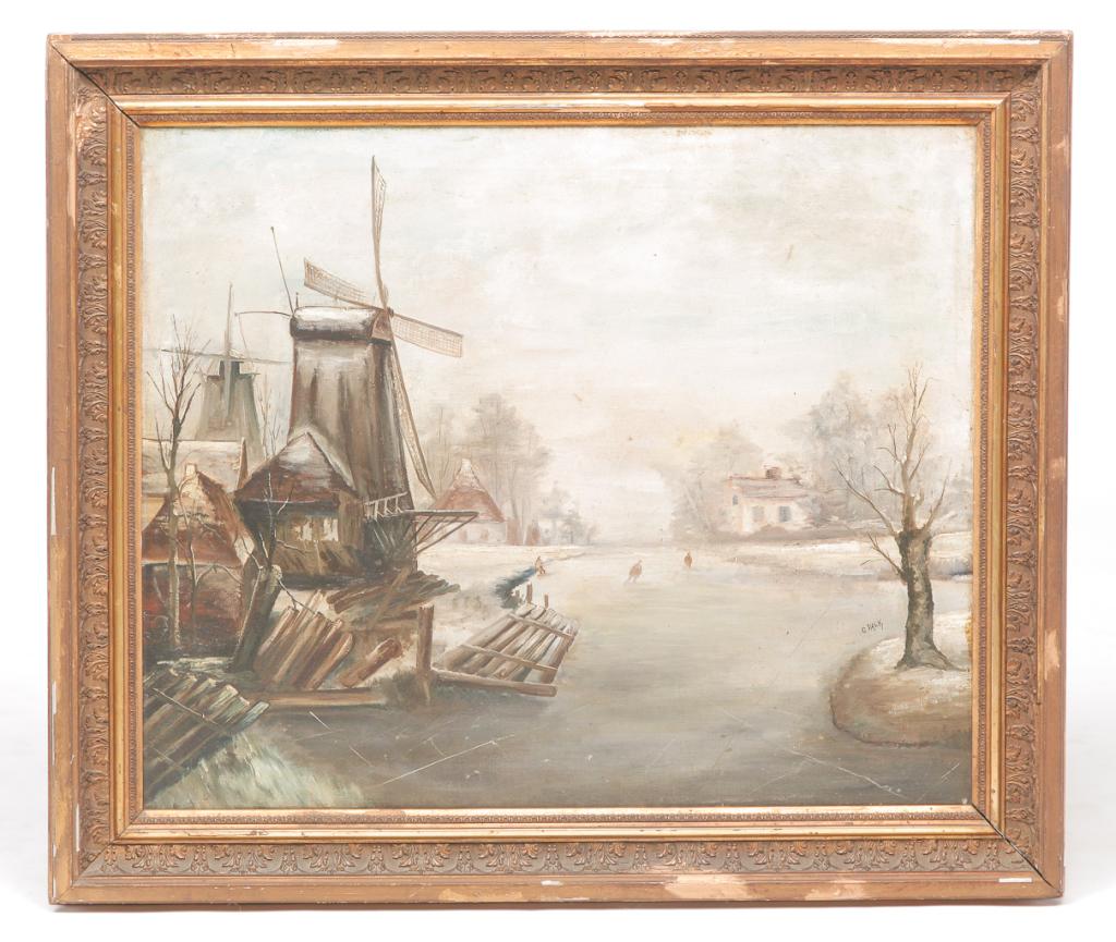 WINTER SKATING SCENE SIGNED "C. VALK". (1 of 3)