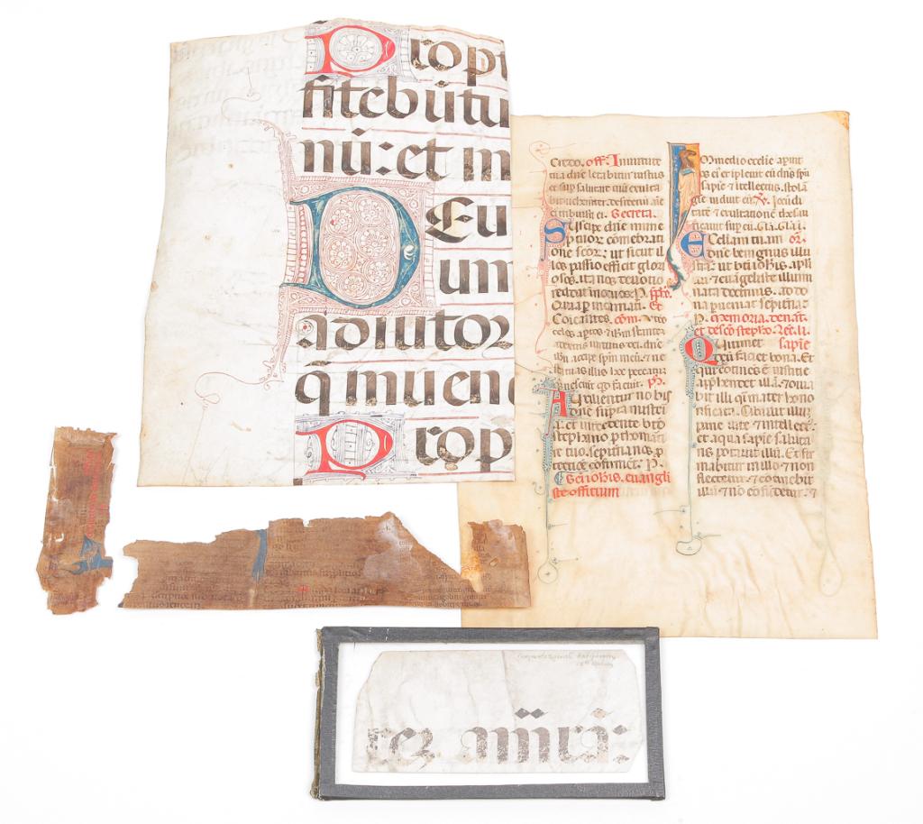 GROUP INCLUDING ITALIAN MANUSCRIPT PAGE. (1 of 5)