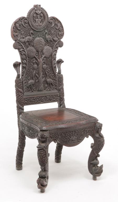 INDIAN CARVED SIDE CHAIR. (1 of 4)