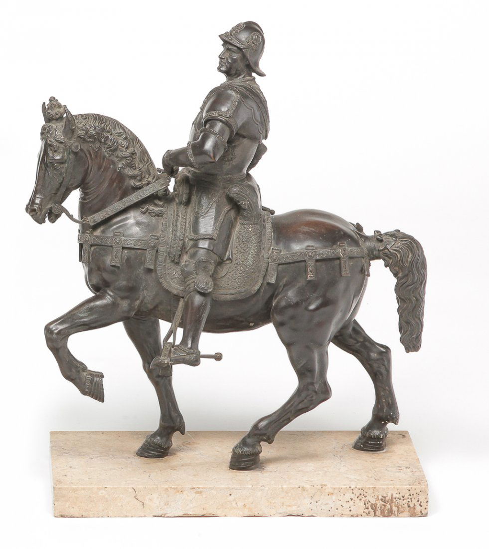 EUROPEAN BRONZE EQUESTRIAN AFTER VERROCCHIO. (1 of 2)