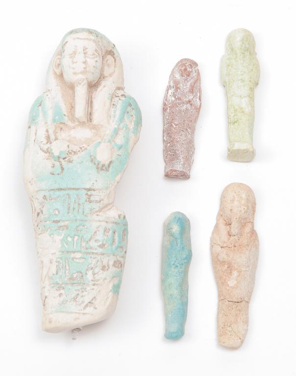 FIVE EGYPTIAN USHABTIS. (1 of 3)