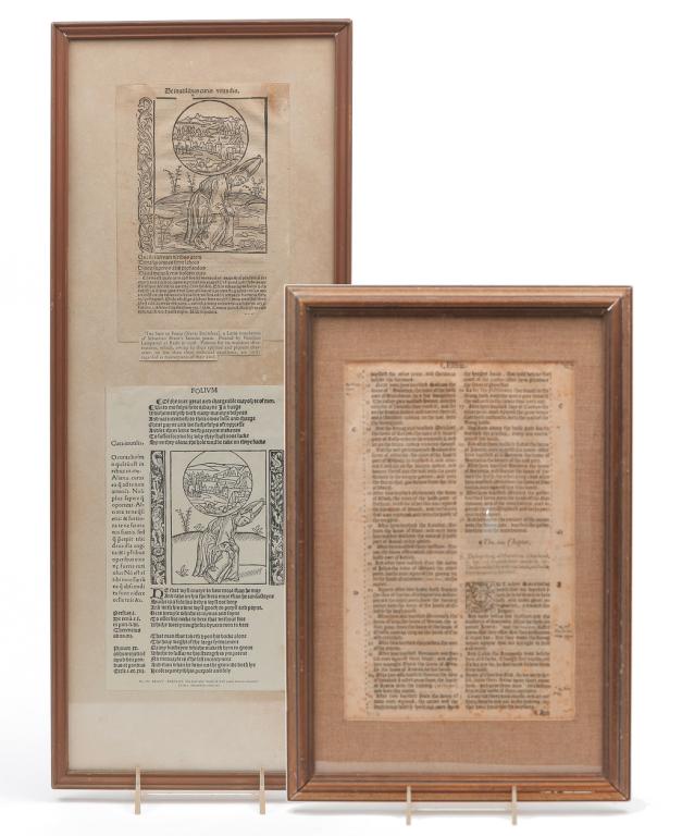 EUROPEAN WOODCUT PRINT AND PRINTED BIBLE PAGE. (1 of 6)