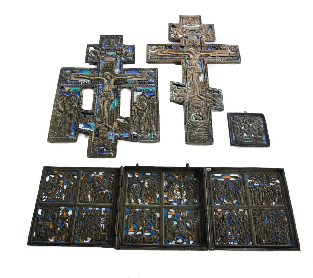 FOUR RUSSIAN ENAMEL ICONS. (1 of 4)