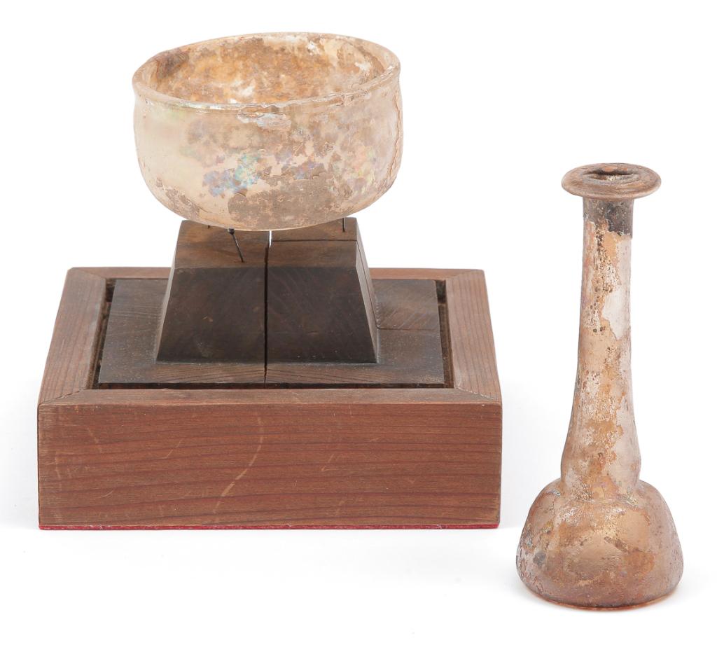 TWO PIECES OF ROMAN GLASS. (1 of 4)