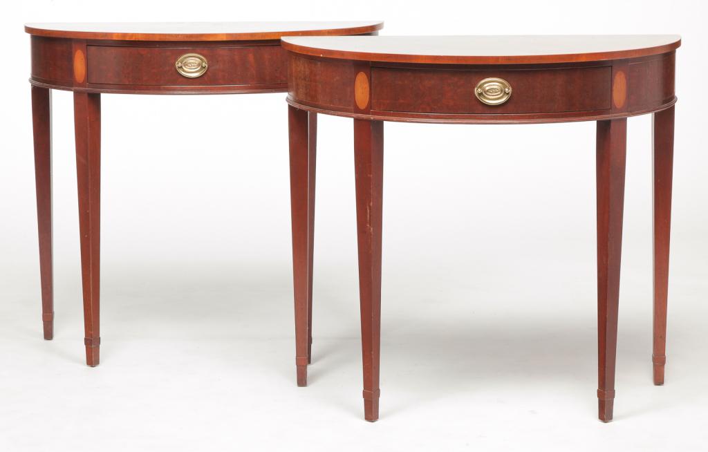 PAIR OF "BAKER" HEPPLEWHITE STYLE DEMILUNE TABLES. (1 of 5)