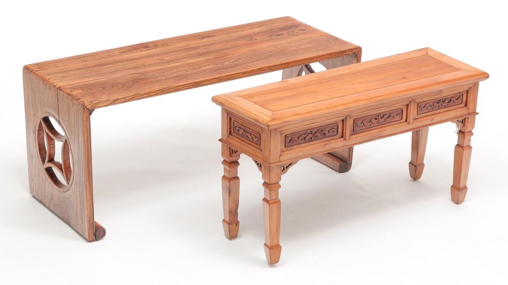 TWO CHINESE BENCHES. (1 of 3)