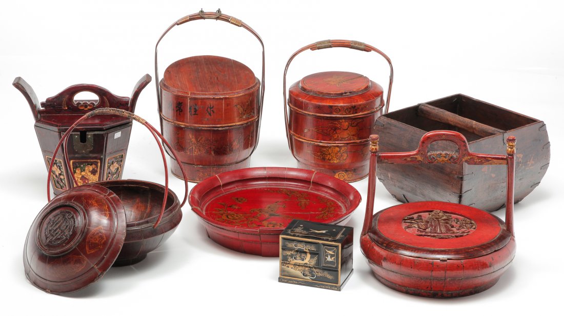 EIGHT ASIAN ITEMS INCLUDING CARRIERS. (1 of 8)