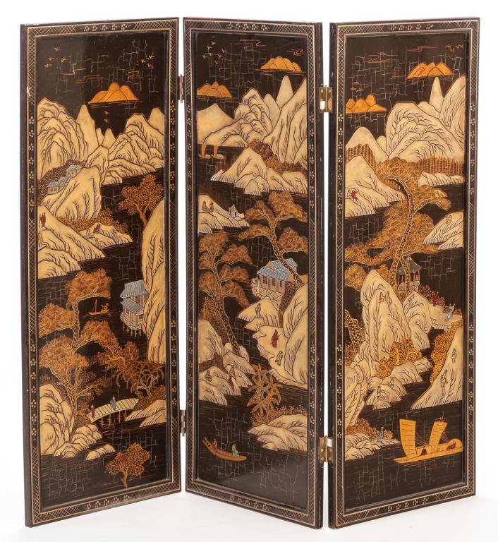 CHINESE THREE-PANEL WALL HANGING. (1 of 3)