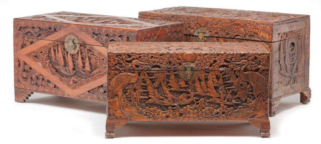 THREE CHINESE CAMPHOR CHESTS. (1 of 7)