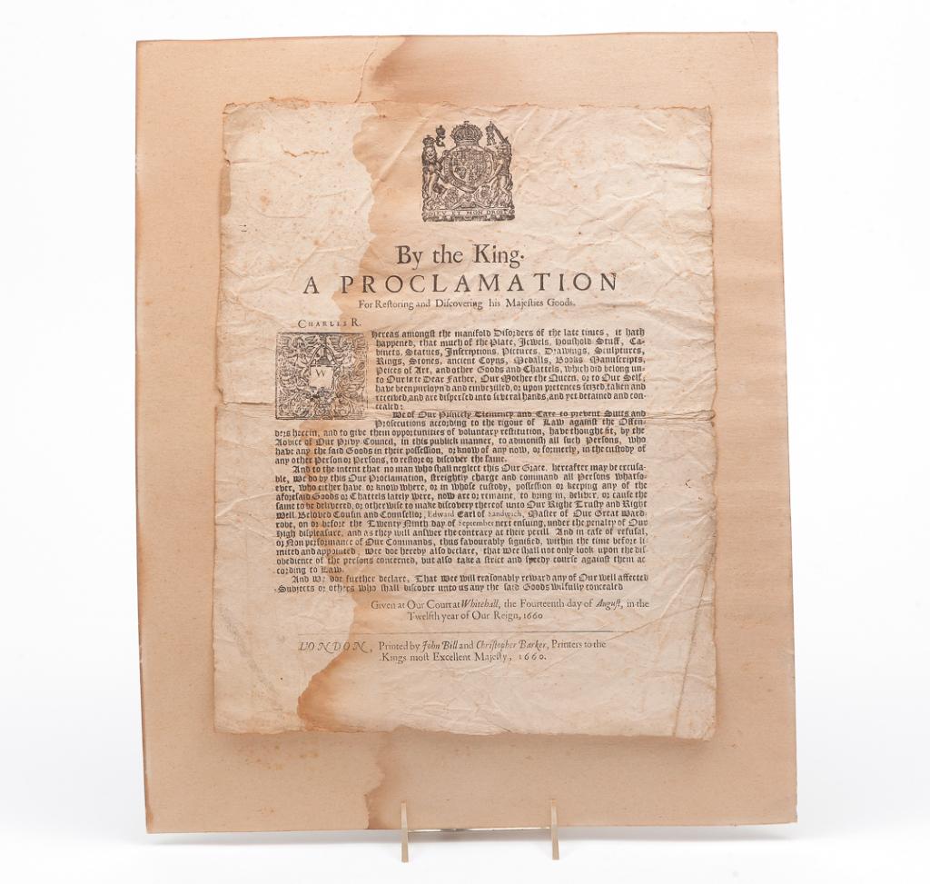 PRINTED PROCLAMATION BY CHARLES II. (1 of 2)