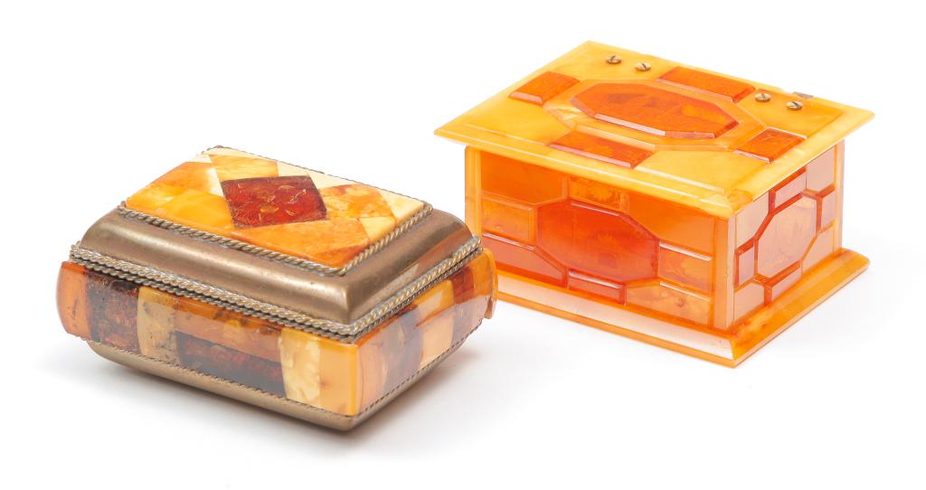TWO EUROPEAN AMBER BOXES. (1 of 4)