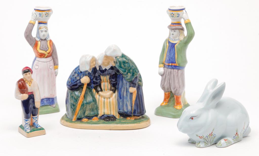FIVE FRENCH FAIENCE FIGURINES. (1 of 3)