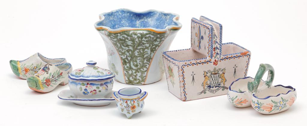 SEVEN SMALL FRENCH FAIENCE PIECES. (1 of 4)