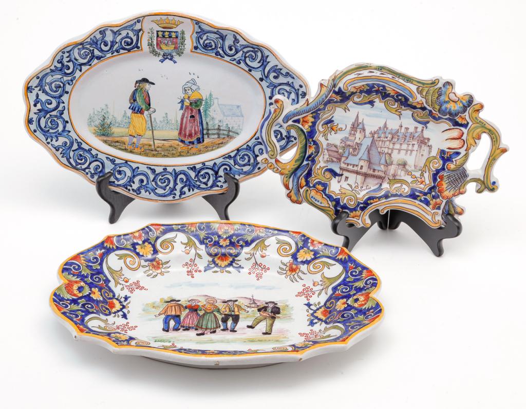 THREE FRENCH FAIENCE PIECES. (1 of 5)