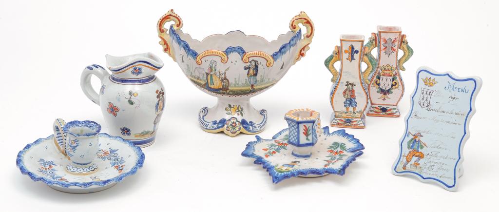 SEVEN PIECES OF FRENCH FAIENCE. (1 of 6)