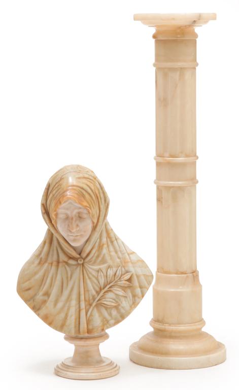 EUROPEAN MARBLE BUST AND PEDESTAL. (1 of 4)