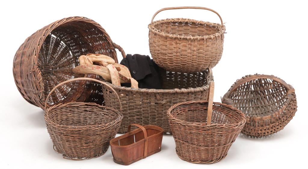 GROUP OF ZOAR BASKETS AND CLOTHING. (1 of 4)