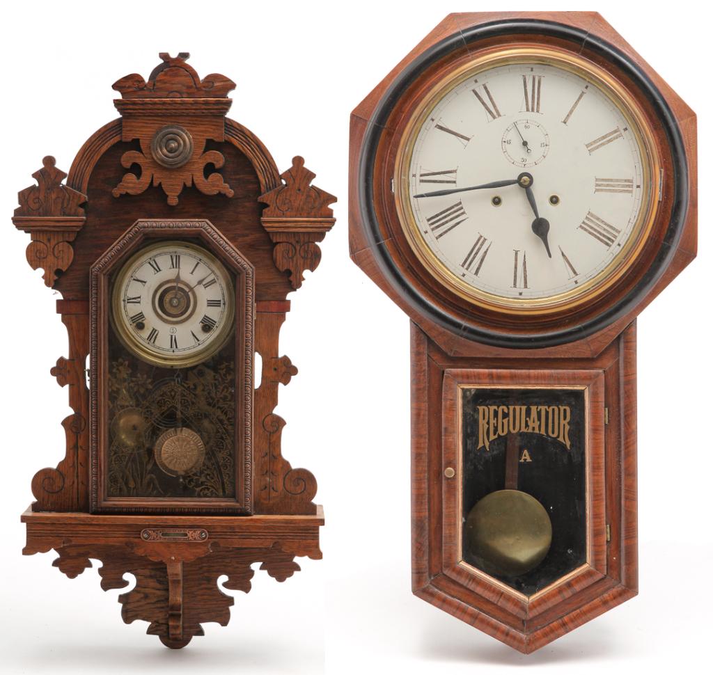 TWO AMERICAN WALL CLOCKS. (1 of 3)
